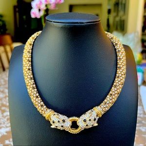 CINER dual panther necklace with Swarovski crystals, vintage.